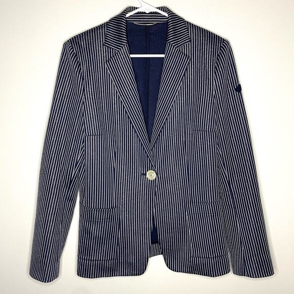Les Copains Navy Stripe One Button Blazer Size 46 (M) - Picture 1 of 15